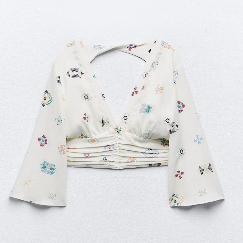 Linen Blend Printed Top
